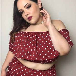 Polka Dot Off Shoulder Top and Skirt